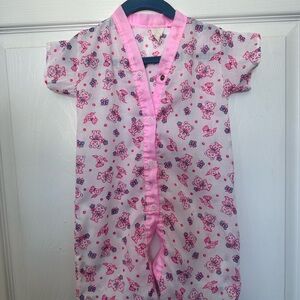 Vintage Pink and White Baby girl pyjamas  with Bear Print size 12 months, snaps